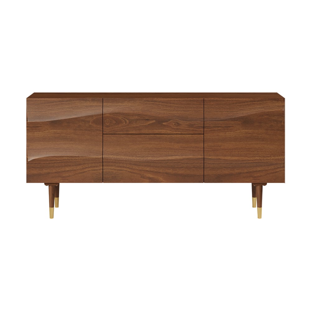 HMR - Lake 71" Walnut Sideboard Credenza with Storage Buffet Kitchen Cabinet Wavy Mid-Century