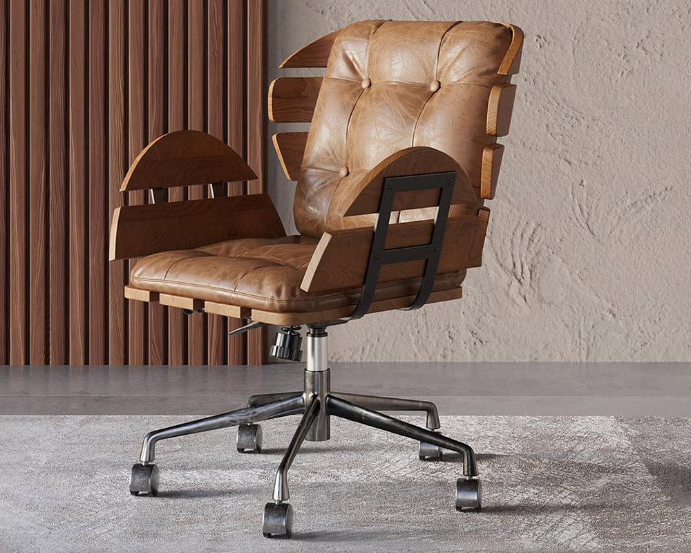 HMR Rustic Farmhouse Wooden Office Desk & Industrial Swivel Office Chair Set - Natural, 47.2"L x 23.6"W x 29.5"H