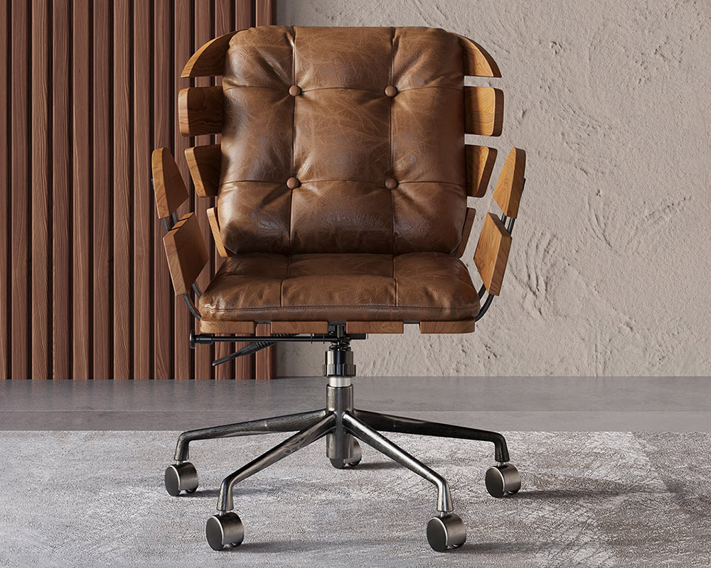 HMR Rustic Farmhouse Wooden Office Desk & Industrial Swivel Office Chair Set - Natural, 47.2"L x 23.6"W x 29.5"H