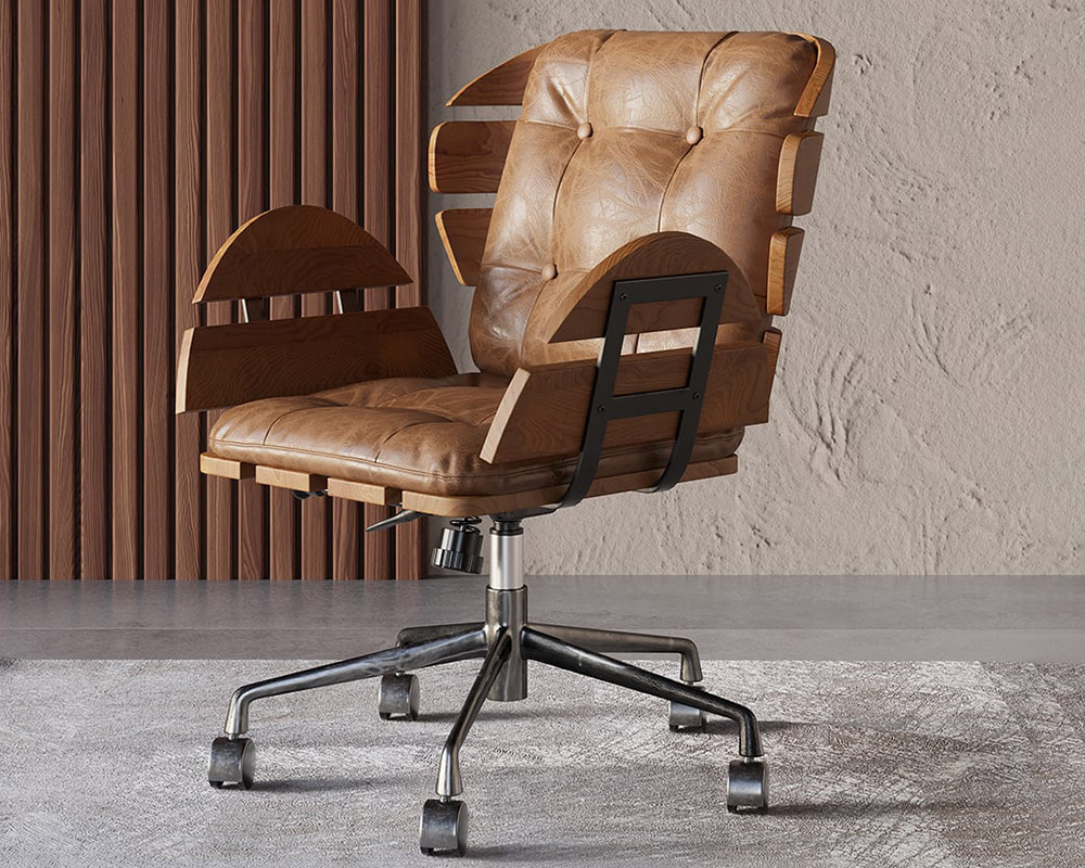 HMR Rustic Farmhouse Wooden Office Desk & Industrial Swivel Office Chair Set - Natural, 47.2"L x 23.6"W x 29.5"H