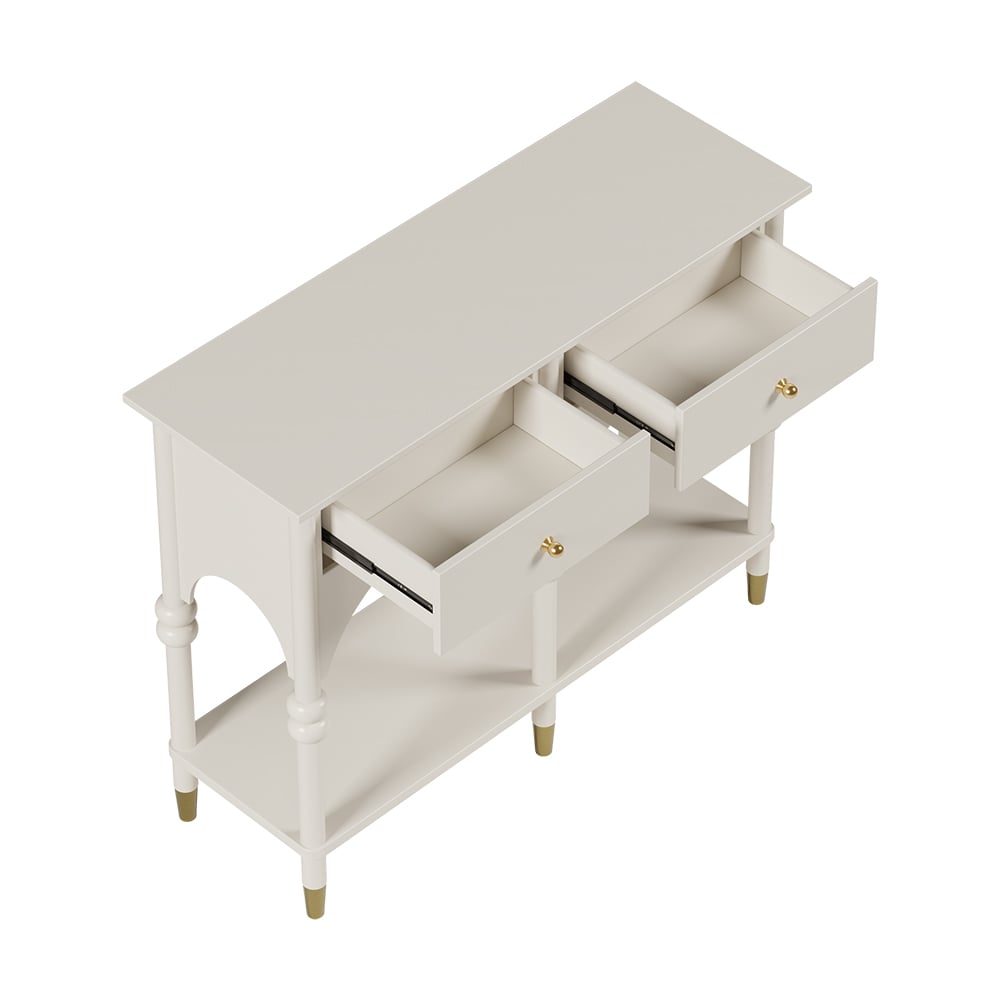 HMR - 39.4" Modern Farmhouse Console Table Wooden White Entryway Table with 2 Drawers & Shlef