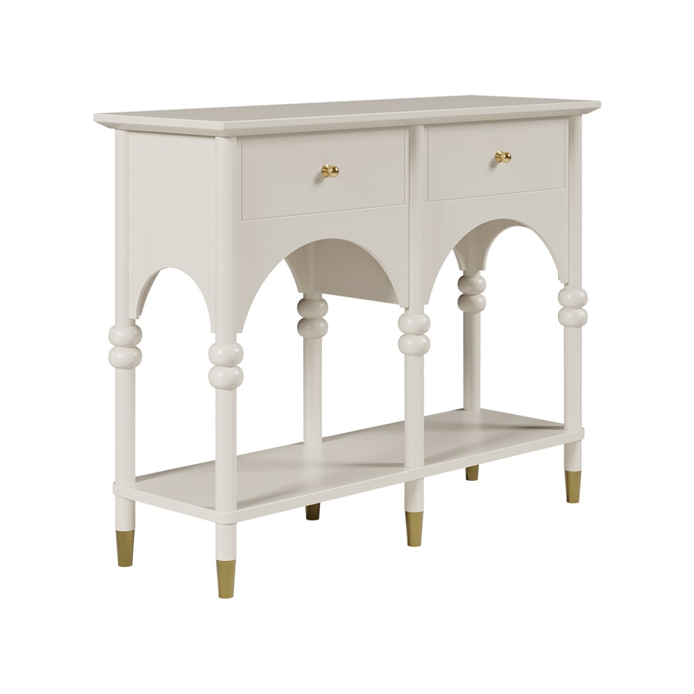 HMR - 39.4" Modern Farmhouse Console Table Wooden White Entryway Table with 2 Drawers & Shlef