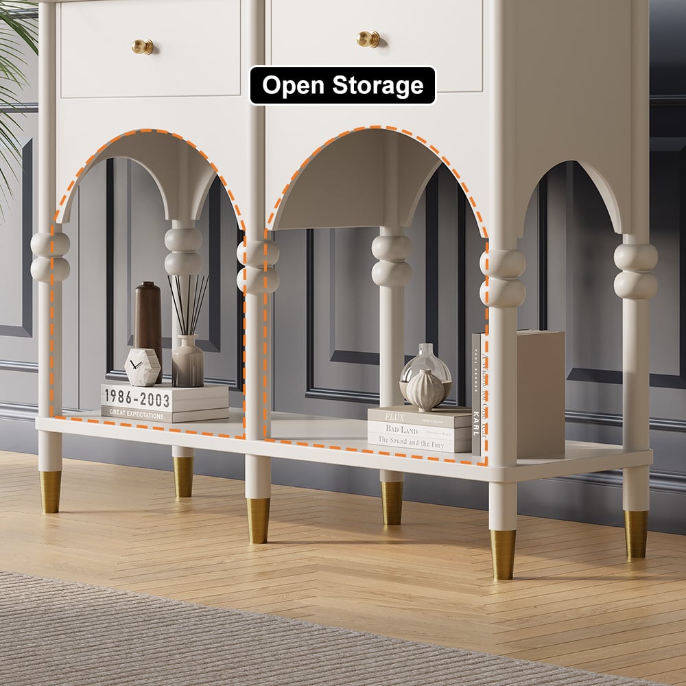 HMR - 39.4" Modern Farmhouse Console Table Wooden White Entryway Table with 2 Drawers & Shlef