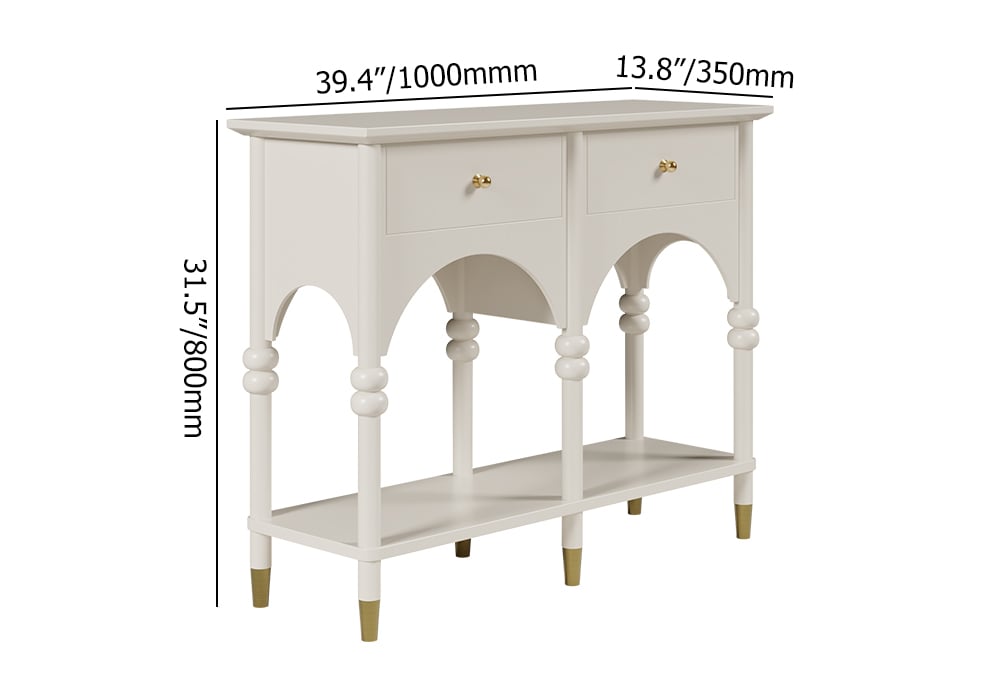 HMR - 39.4" Modern Farmhouse Console Table Wooden White Entryway Table with 2 Drawers & Shlef