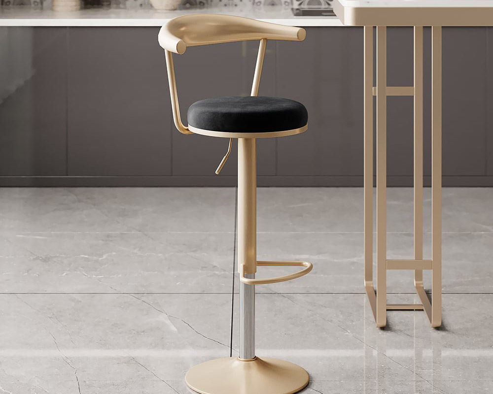 HMR Modern Adjustable Swivel Bar Stools with Velvet Upholstery (Set of 2) - Black