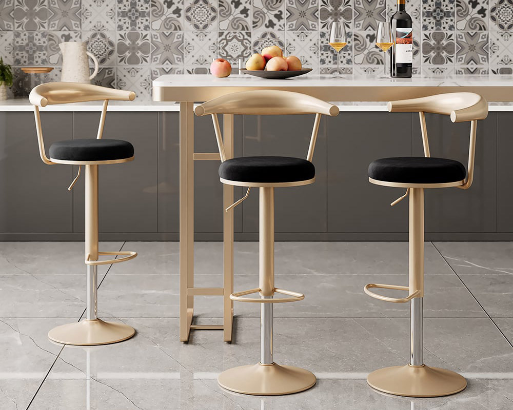 HMR Modern Adjustable Swivel Bar Stools with Velvet Upholstery (Set of 2) - Black
