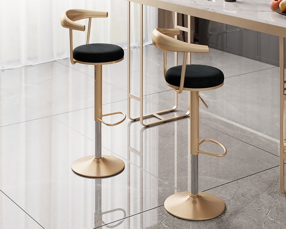 HMR Modern Adjustable Swivel Bar Stools with Velvet Upholstery (Set of 2) - Black