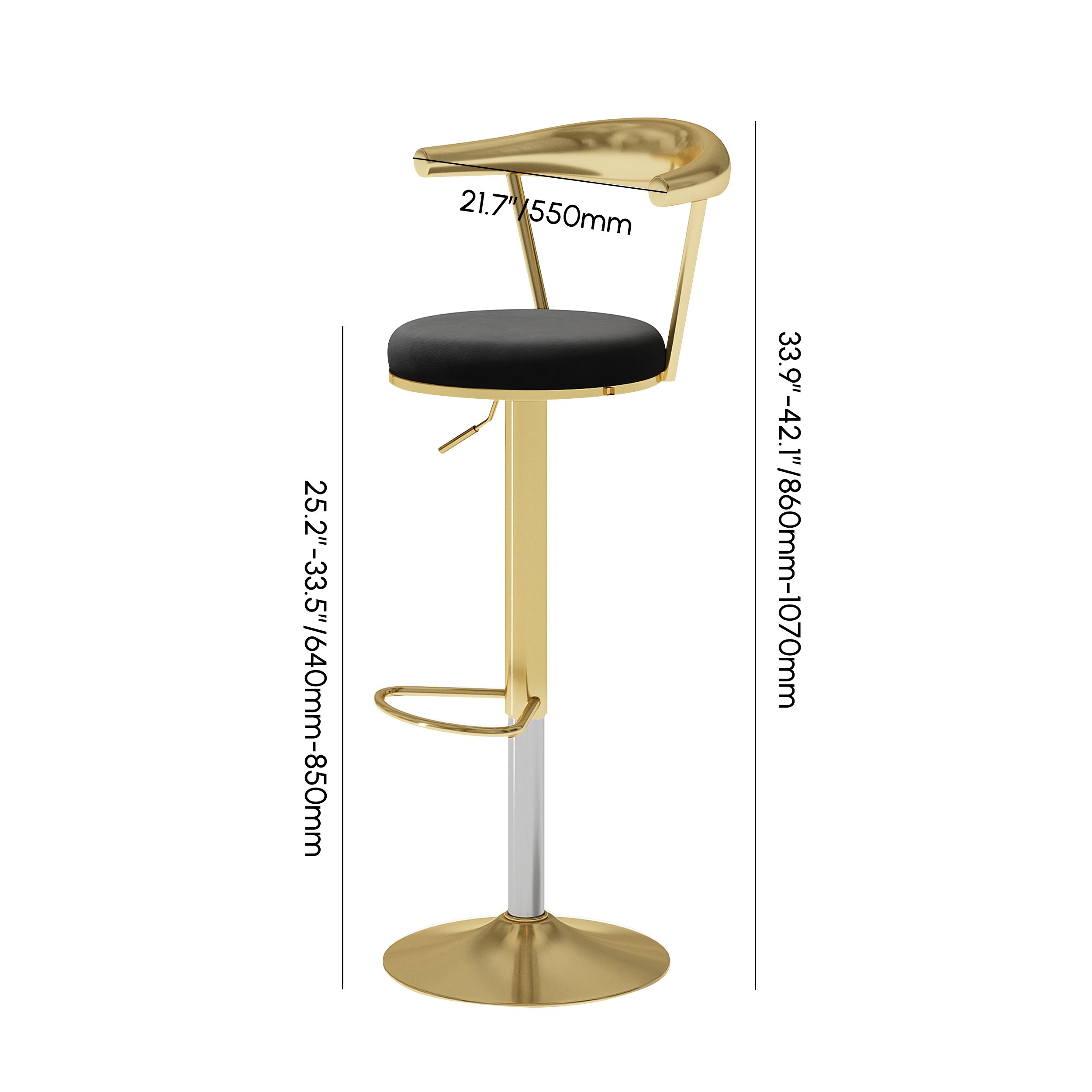 HMR Modern Adjustable Swivel Bar Stools with Velvet Upholstery (Set of 2) - Black