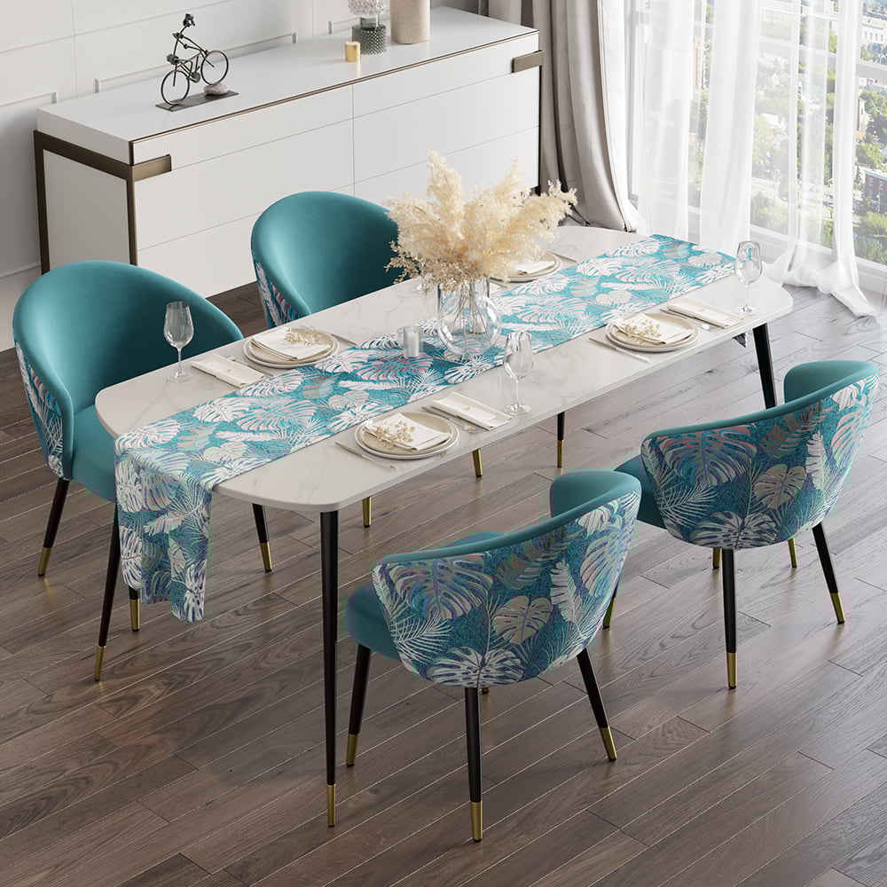 HMR Modern Dining Chairs with Velvet Upholstery - Greenish Blue, 2-Pieces