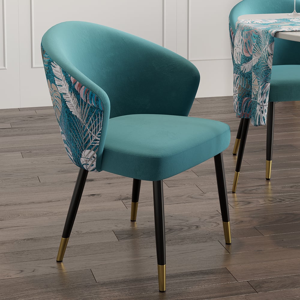 HMR Modern Dining Chairs with Velvet Upholstery - Greenish Blue, 2-Pieces