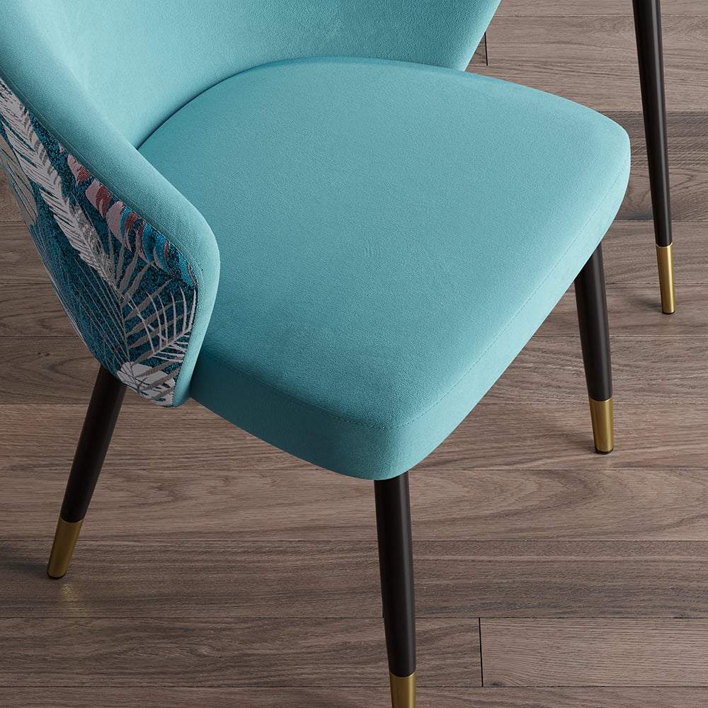 HMR Modern Dining Chairs with Velvet Upholstery - Greenish Blue, 2-Pieces