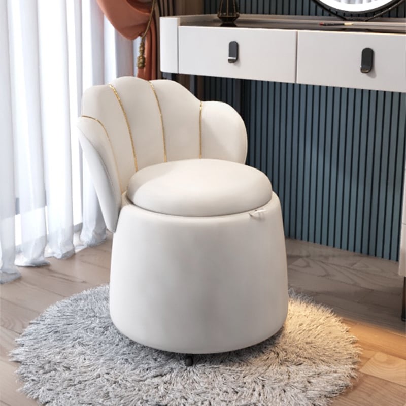 HMR - Modern White Swivel Velvet Vanity Stool Petal Back Makeup Accent Chair
