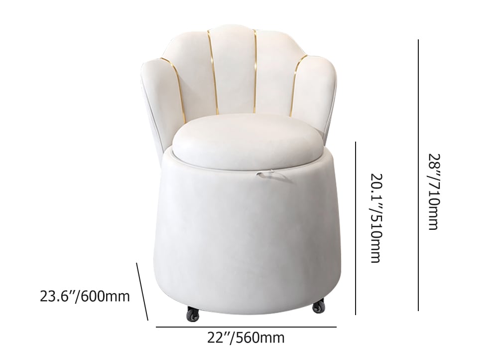 HMR - Modern White Swivel Velvet Vanity Stool Petal Back Makeup Accent Chair
