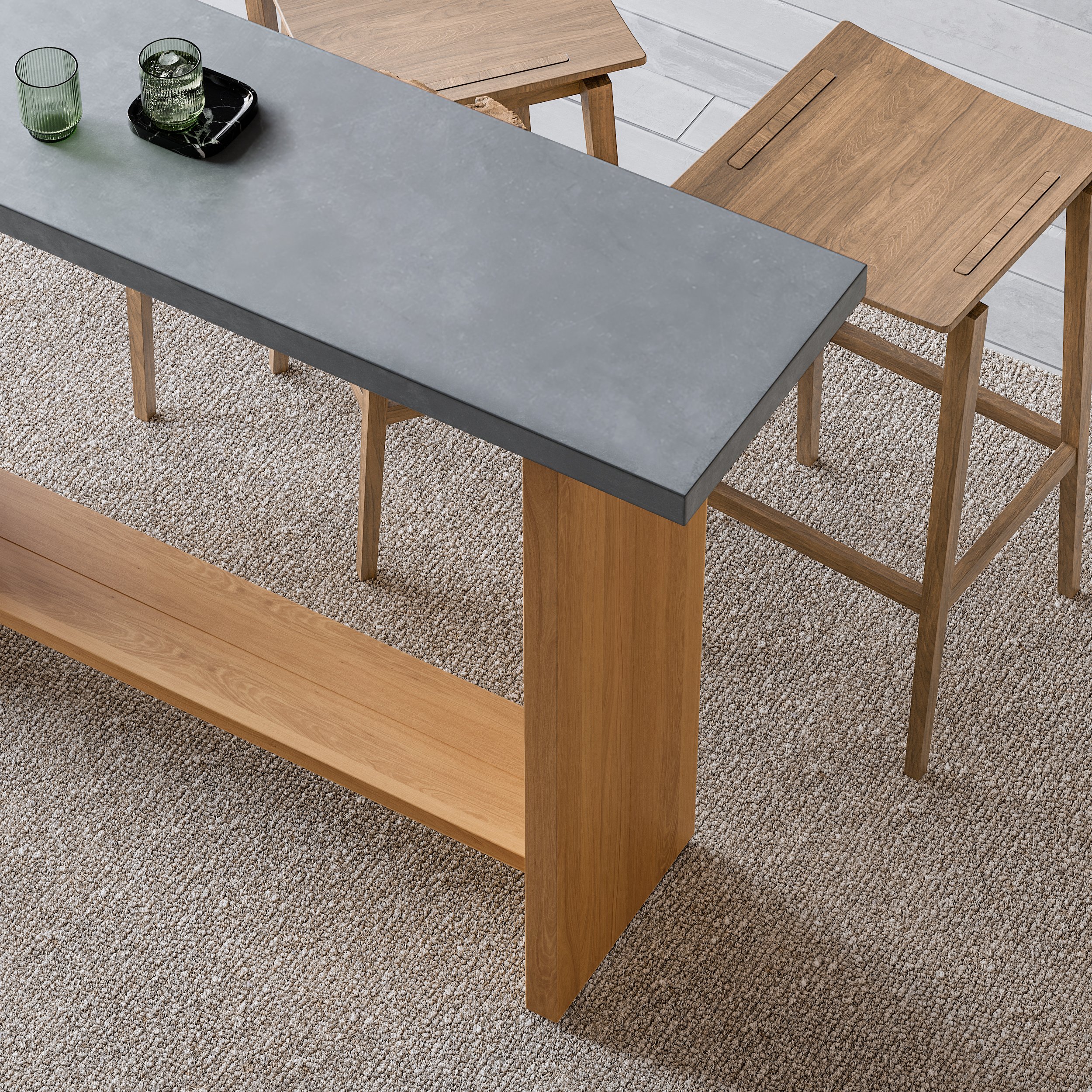 HMR - 55" Concrete Gray Bar Height Pub Table Kitchen Bar Table Solid Wood Natural Pedestal