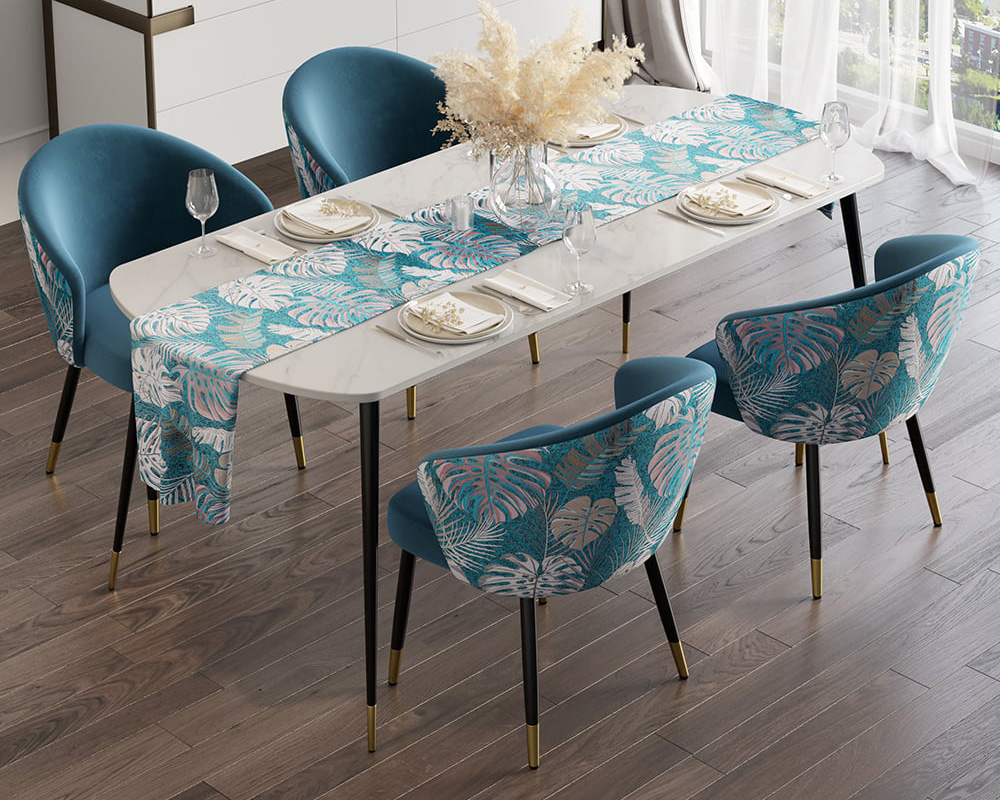 HMR Modern Dining Chairs with Velvet Upholstery - Blue, 8-Pieces