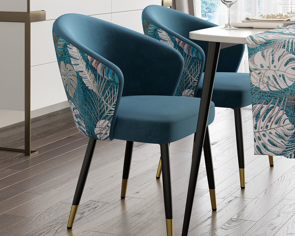 HMR Modern Dining Chairs with Velvet Upholstery - Blue, 8-Pieces
