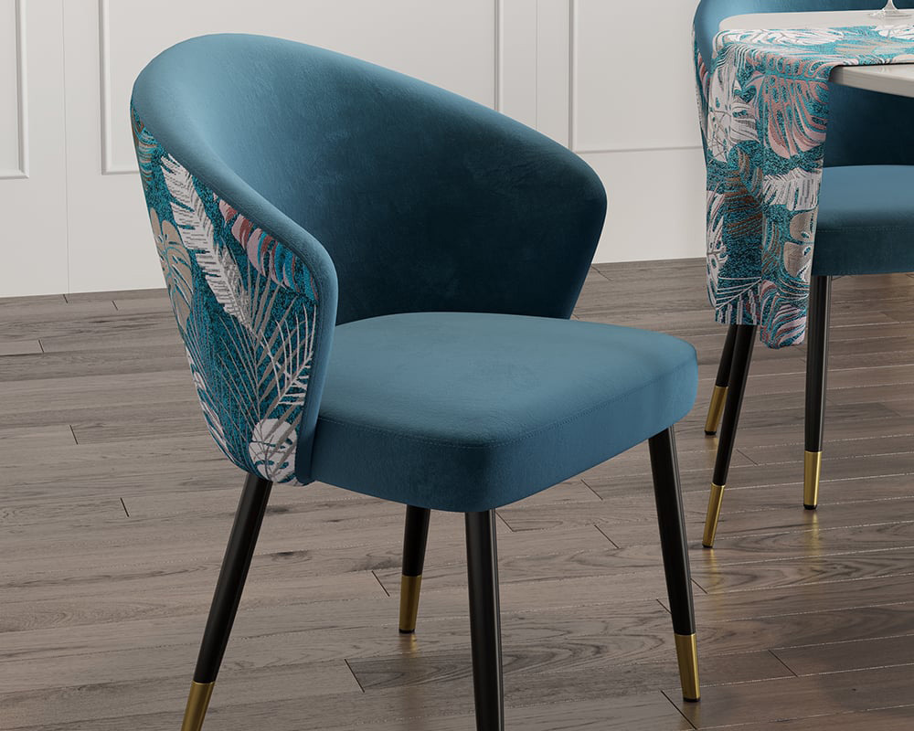 HMR Modern Dining Chairs with Velvet Upholstery - Blue, 8-Pieces