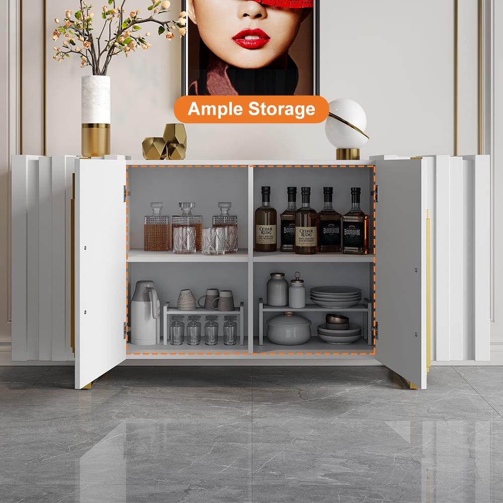 HMR Aurea Series 63" Rectangular Sideboard Buffet with 2 Doors & 2 Shelves - White/Gold
