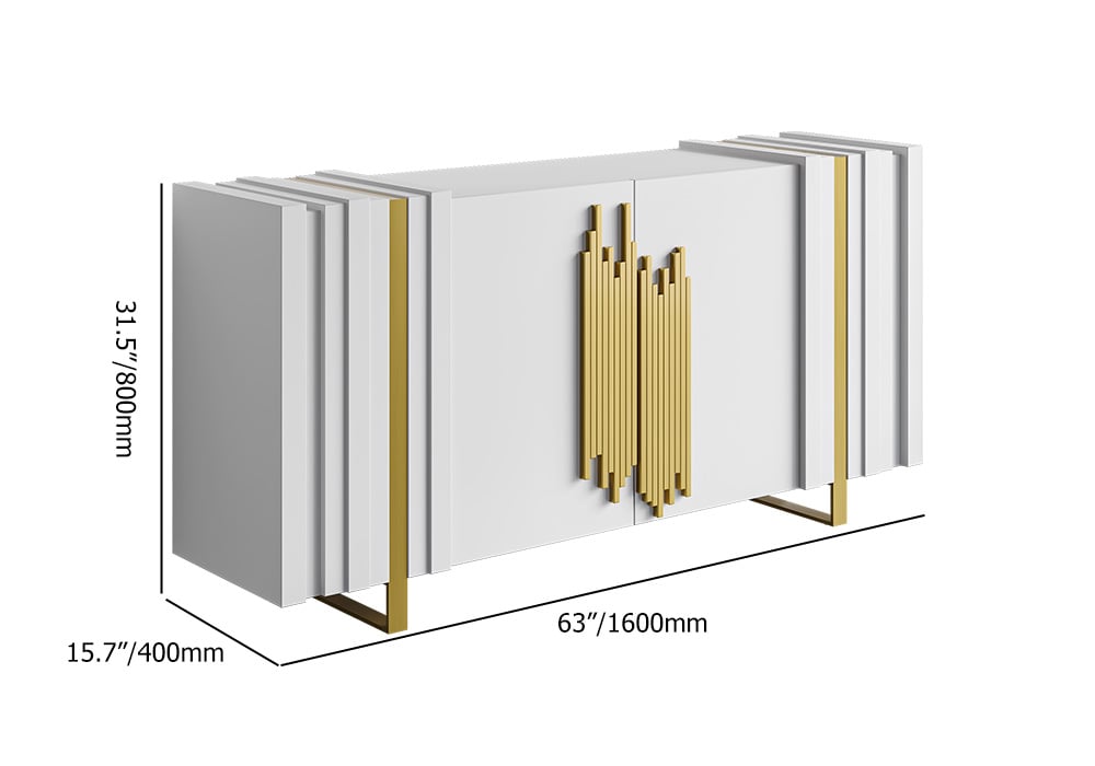 HMR Aurea Series 63" Rectangular Sideboard Buffet with 2 Doors & 2 Shelves - White/Gold