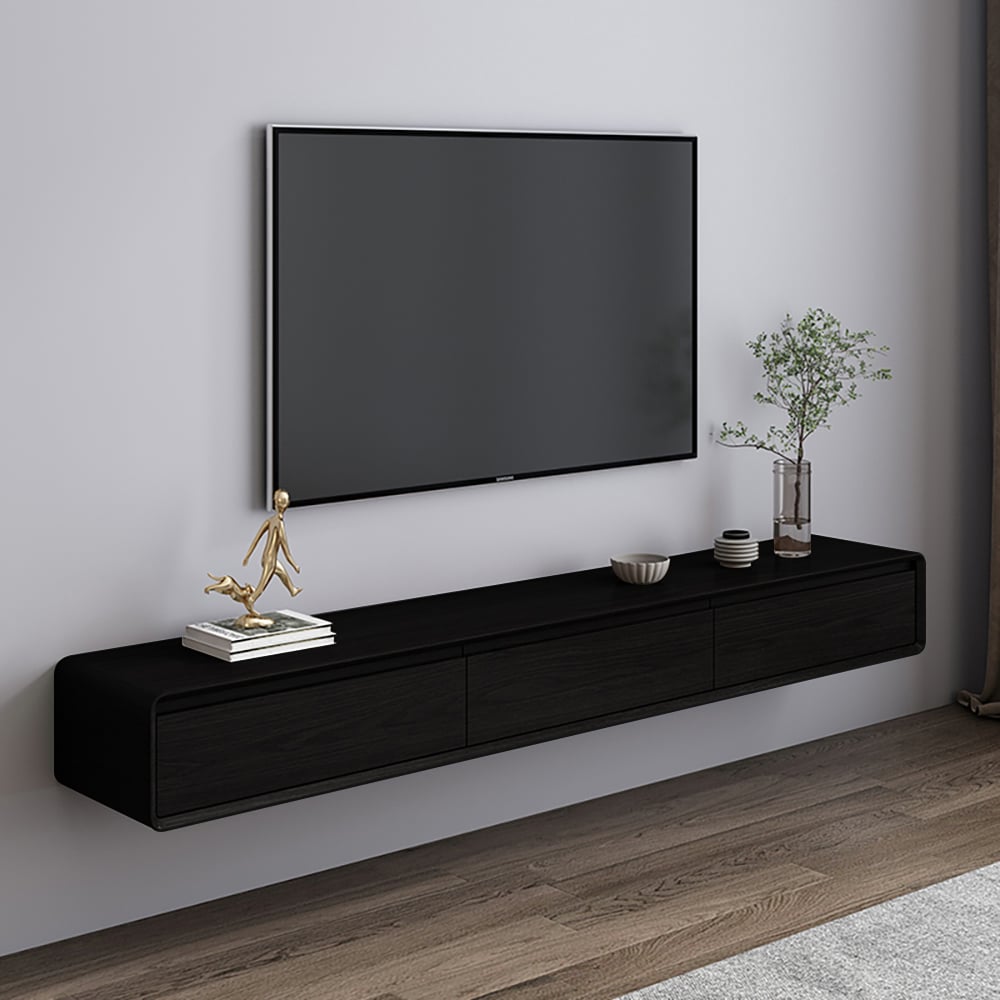 HMR Mid Century Floating Wood TV Stand with 3 Drawers for TVs Up to 85" - Black