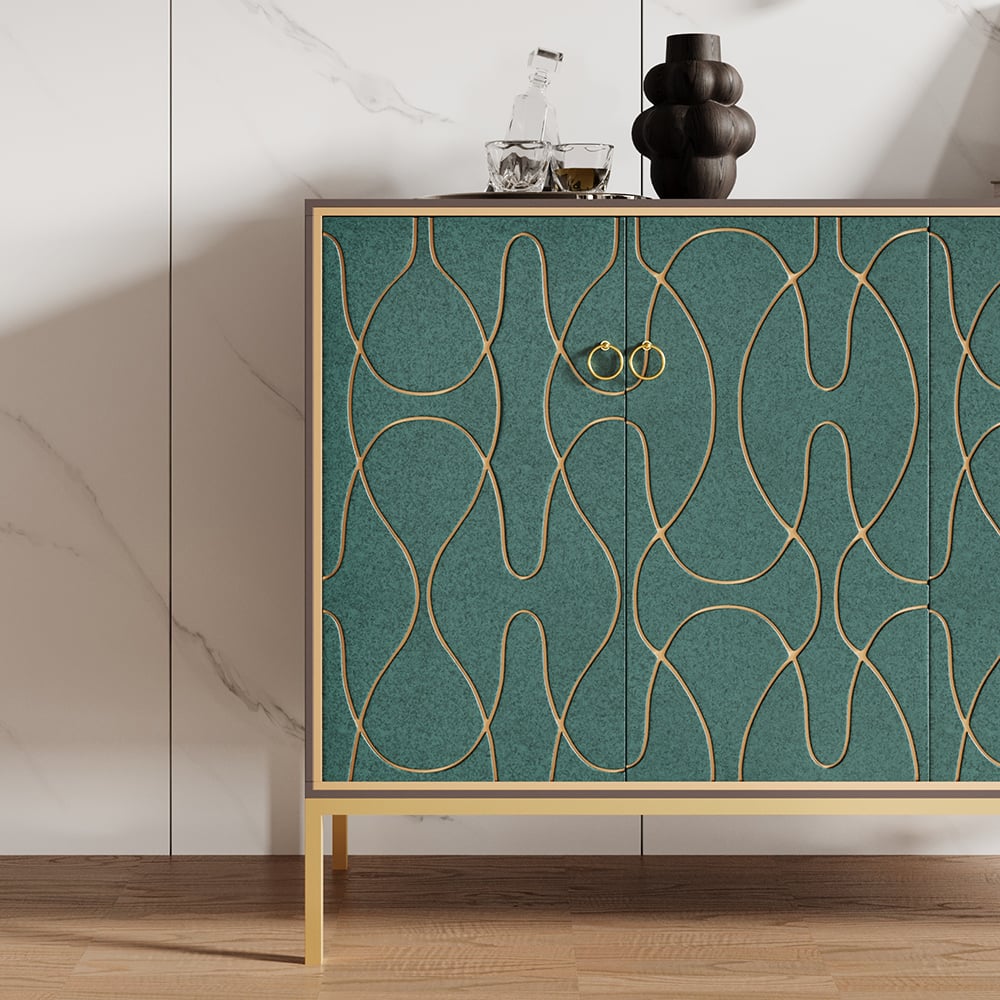 HMR - 59" Modern Lake Blue Sideboard Buffet with Doors Carved Credenza Adjustable Shelves