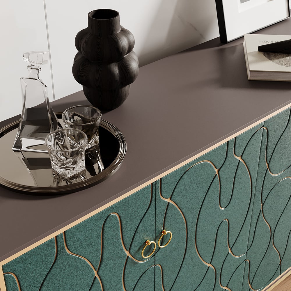 HMR - 59" Modern Lake Blue Sideboard Buffet with Doors Carved Credenza Adjustable Shelves