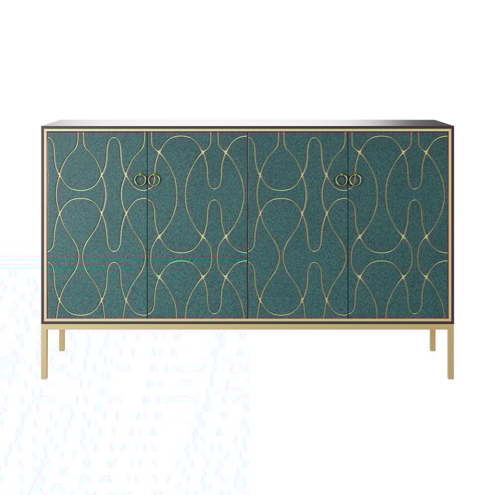 HMR - 59" Modern Lake Blue Sideboard Buffet with Doors Carved Credenza Adjustable Shelves