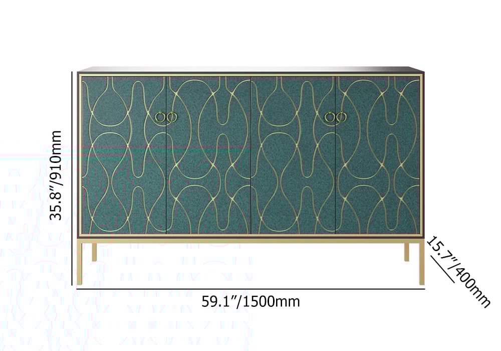 HMR - 59" Modern Lake Blue Sideboard Buffet with Doors Carved Credenza Adjustable Shelves