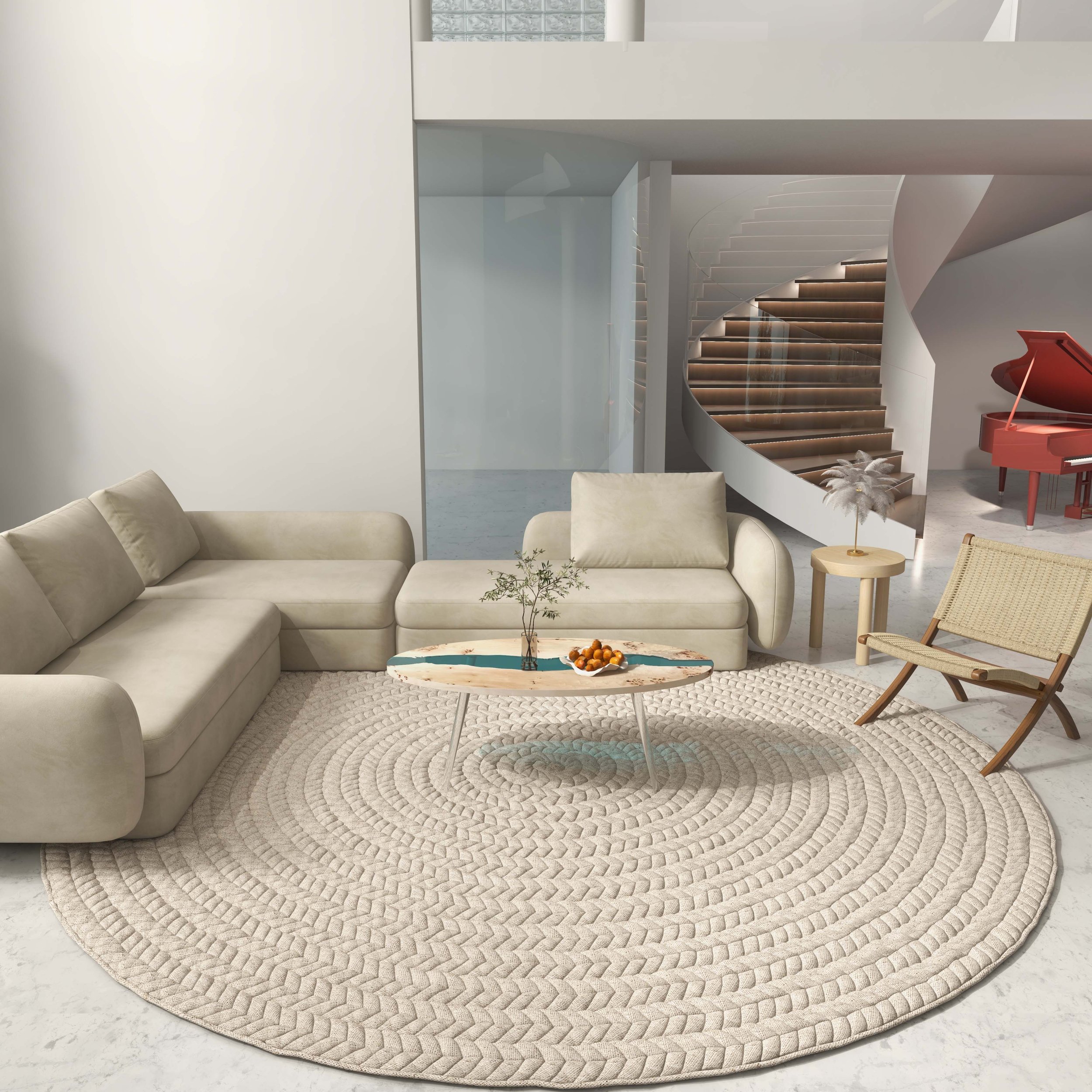 HMR - Modern Natural Oval Coffee Table with Solid Wood & Resin Tabletop & Acrylic Legs