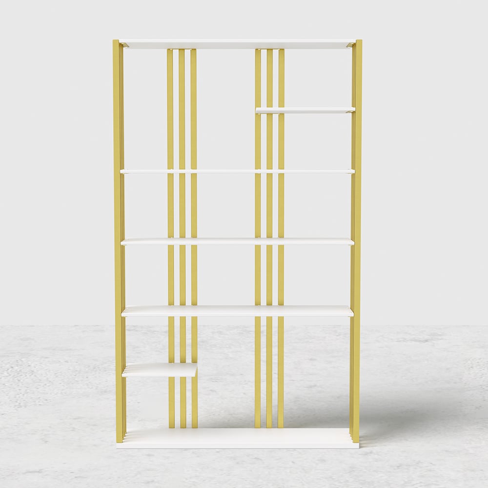 HMR Modern Etagere Bookshelf with 6-Shelf - White/Gold