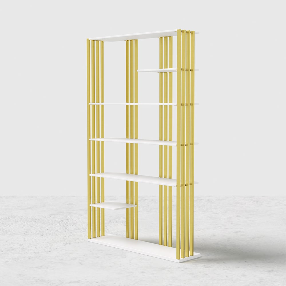 HMR Modern Etagere Bookshelf with 6-Shelf - White/Gold