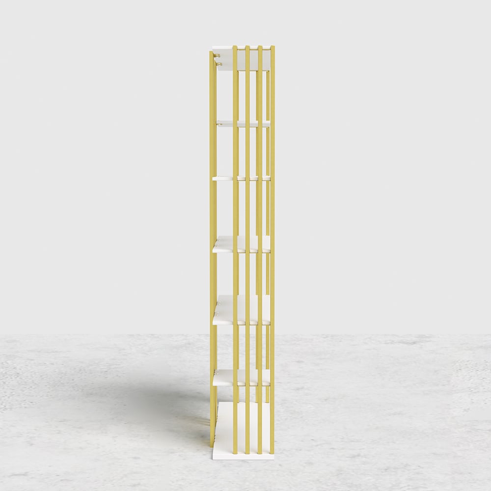 HMR Modern Etagere Bookshelf with 6-Shelf - White/Gold