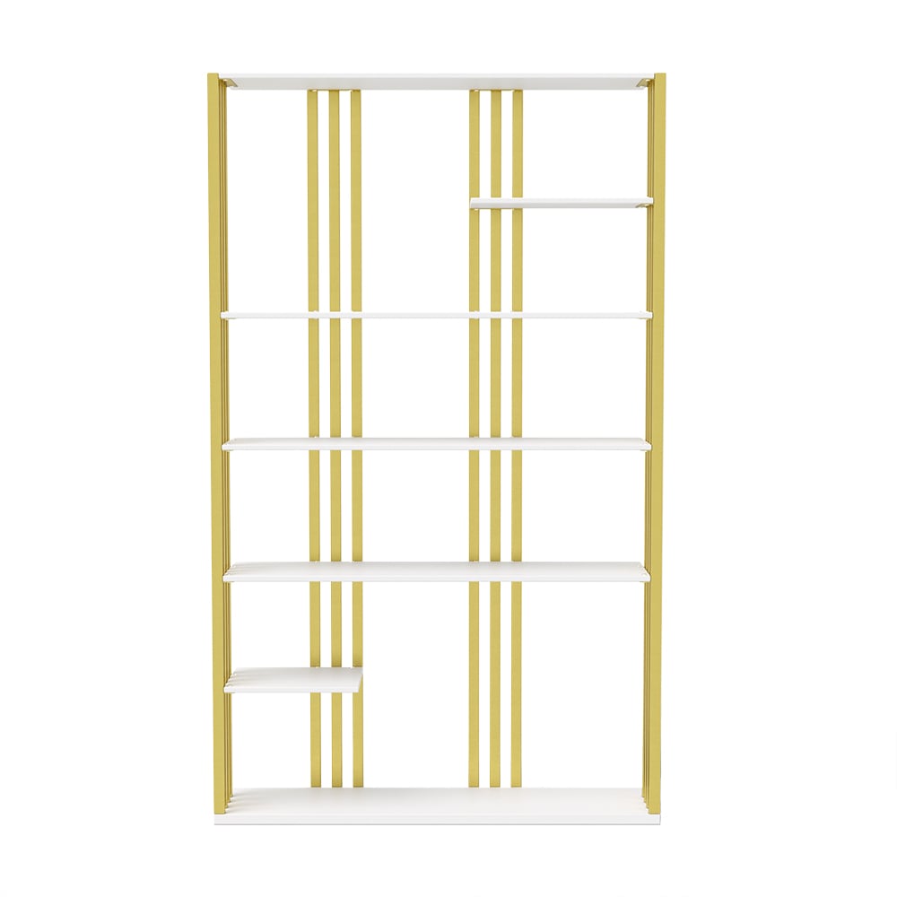 HMR Modern Etagere Bookshelf with 6-Shelf - White/Gold