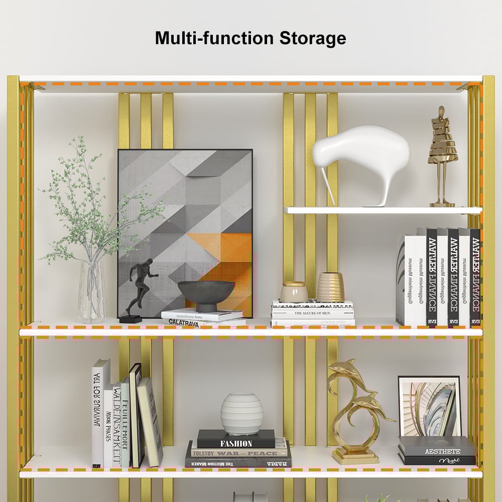 HMR Modern Etagere Bookshelf with 6-Shelf - White/Gold