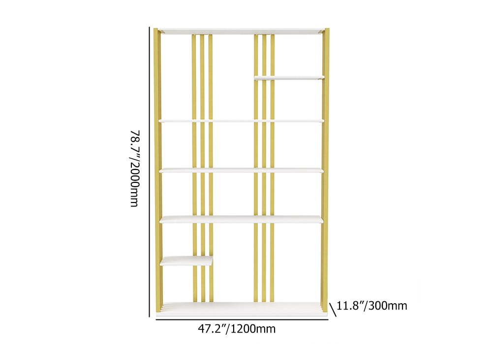 HMR Modern Etagere Bookshelf with 6-Shelf - White/Gold