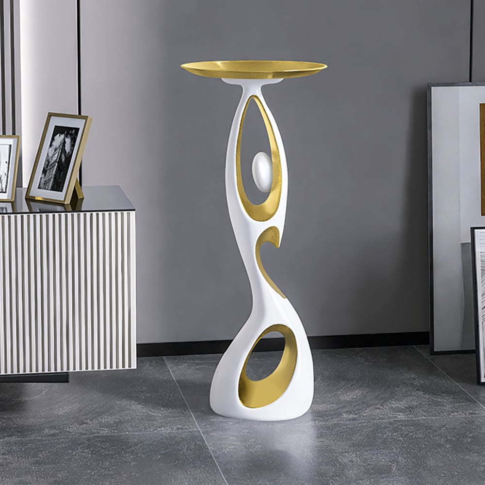 HMR - Art Figurine Resin Gold Side Table with Tray Top