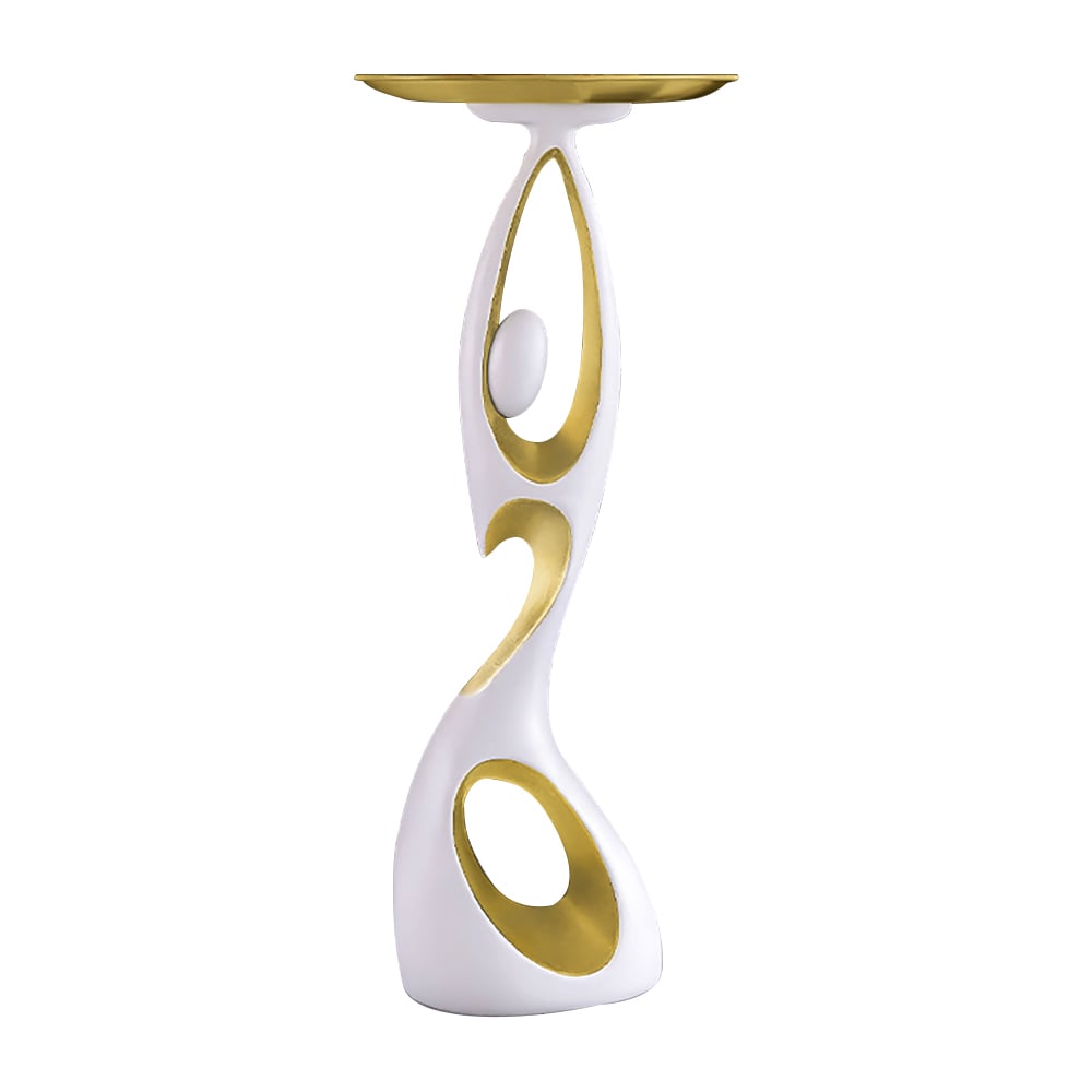 HMR - Art Figurine Resin Gold Side Table with Tray Top
