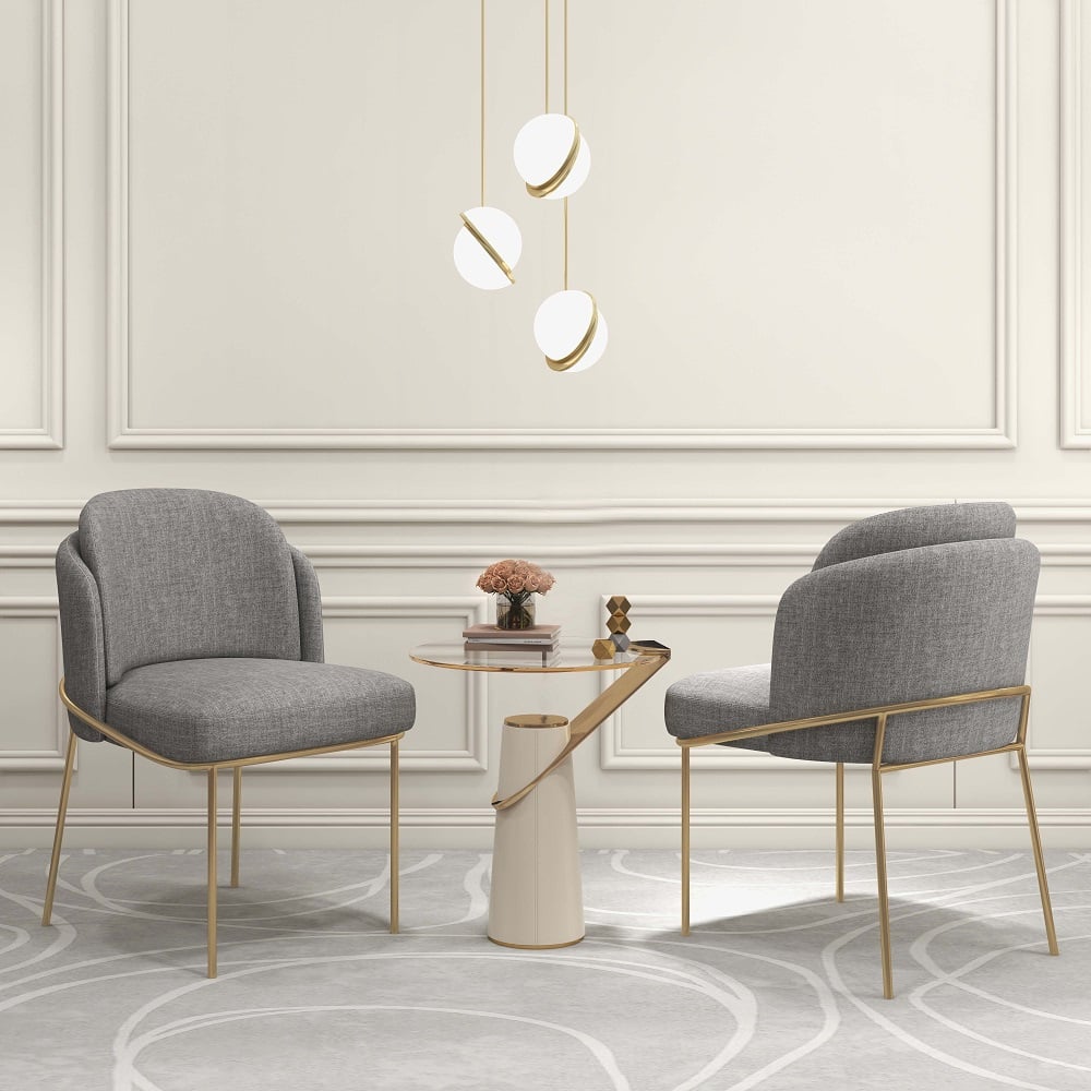 HMR Linenic Series Modern Dining Chairs with Linen Upholstery - Gray/Gold, Single
