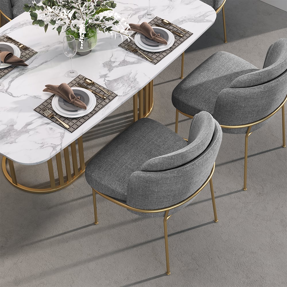 HMR Linenic Series Modern Dining Chairs with Linen Upholstery - Gray/Gold, Single
