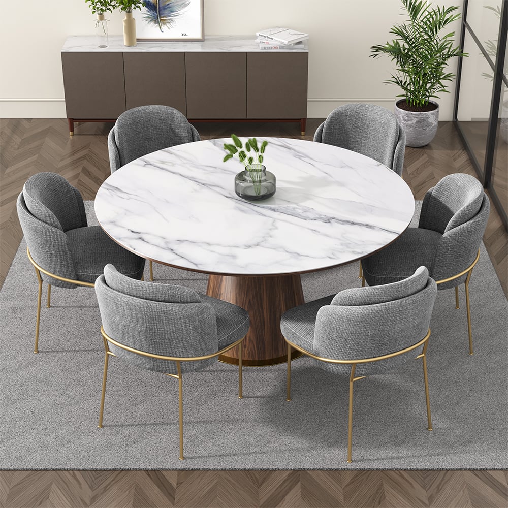 HMR Linenic Series Modern Dining Chairs with Linen Upholstery - Gray/Gold, Single
