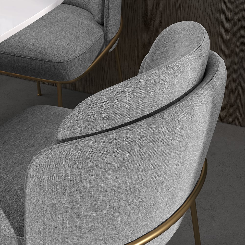 HMR Linenic Series Modern Dining Chairs with Linen Upholstery - Gray/Gold, Single