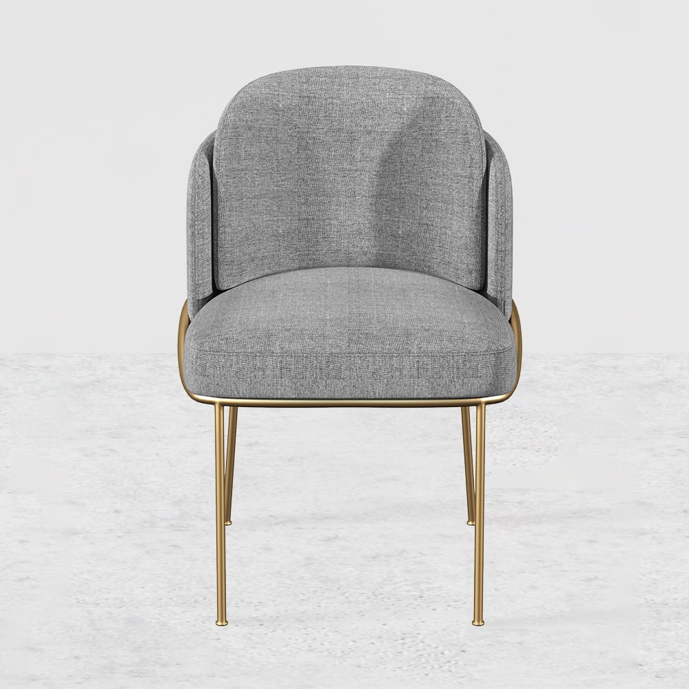 HMR Linenic Series Modern Dining Chairs with Linen Upholstery - Gray/Gold, Single