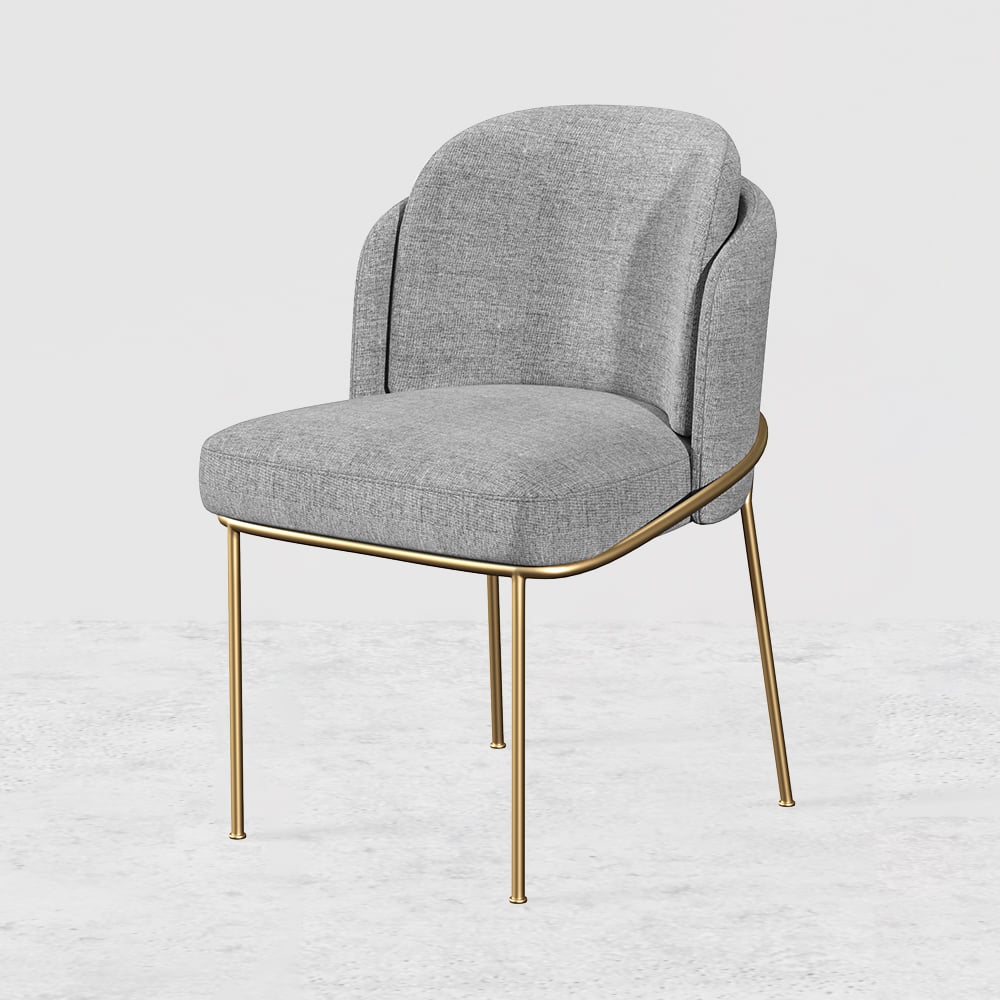 HMR Linenic Series Modern Dining Chairs with Linen Upholstery - Gray/Gold, Single