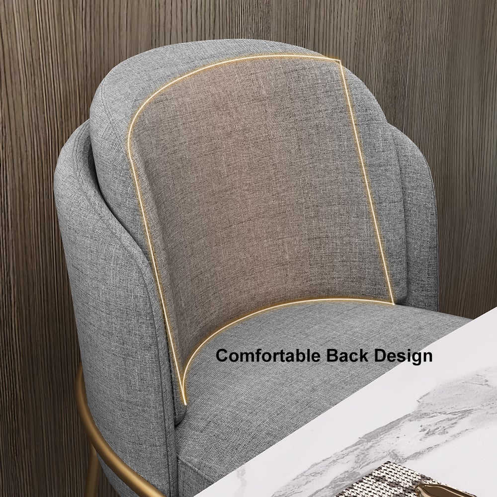 HMR Linenic Series Modern Dining Chairs with Linen Upholstery - Gray/Gold, Single