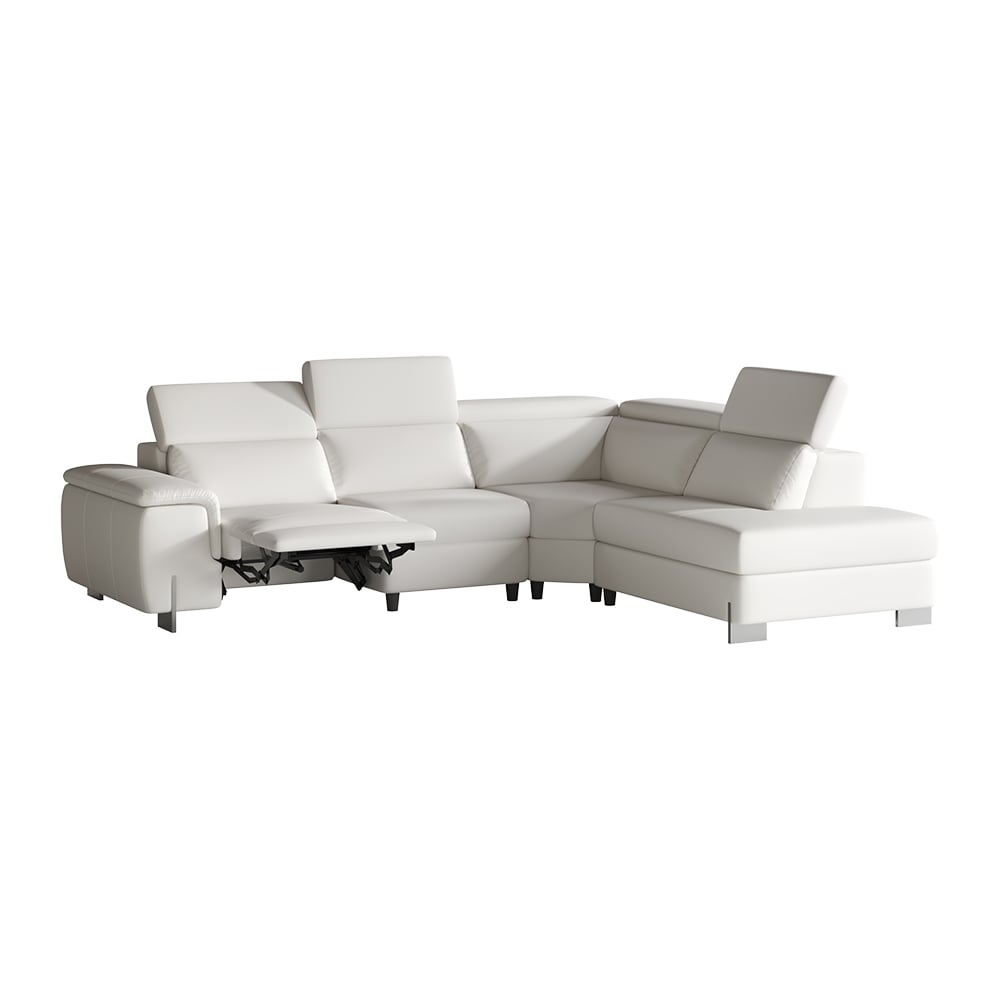 HMR - 122.4" White Faux Leather Power Reclining Sectional Sofa Adjustable Headrest L-Shaped