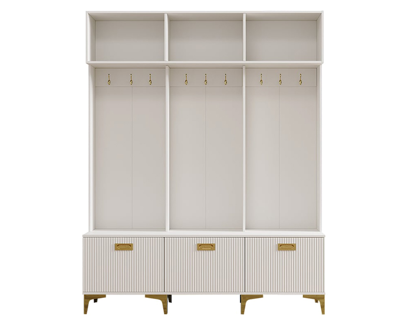HMR - 59.1" Hall Tree with Bench White Shoe Storage with 9 Hooks & 3 Doors & Open Storage