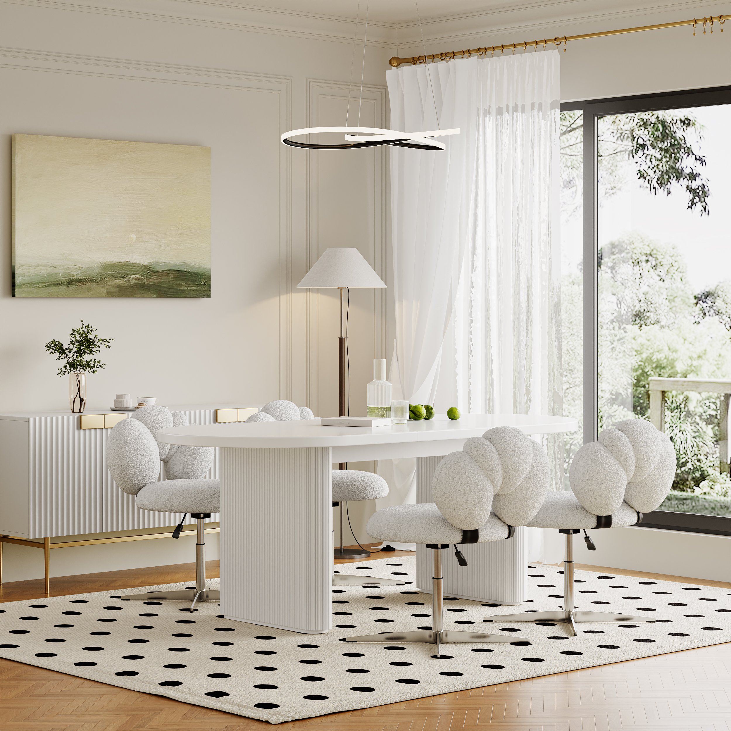 HMR - Modern Adjustable Swivel Lamb Wool Dining Room Chairs with Upholstery White
