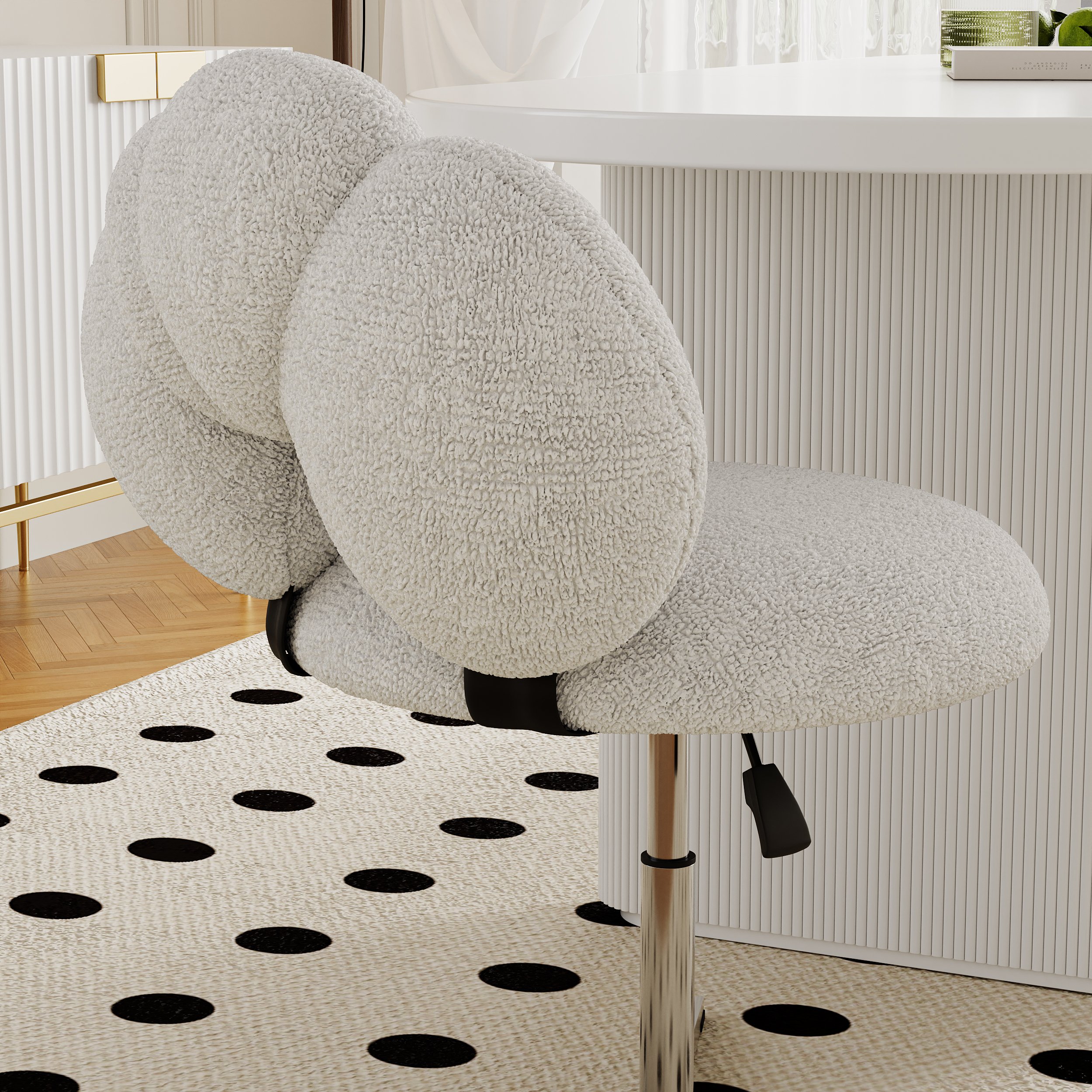 HMR - Modern Adjustable Swivel Lamb Wool Dining Room Chairs with Upholstery White