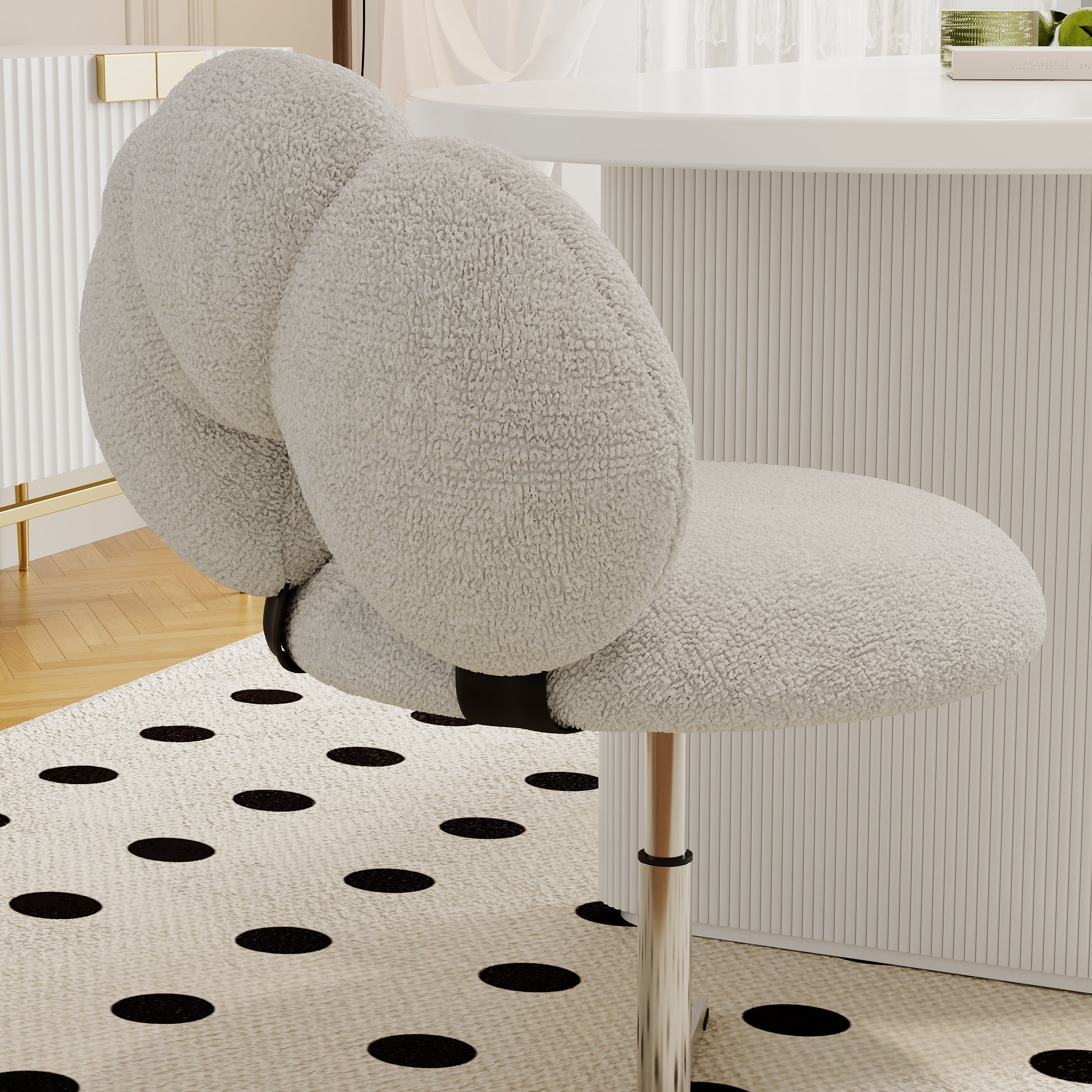 HMR - Modern Adjustable Swivel Lamb Wool Dining Room Chairs with Upholstery White