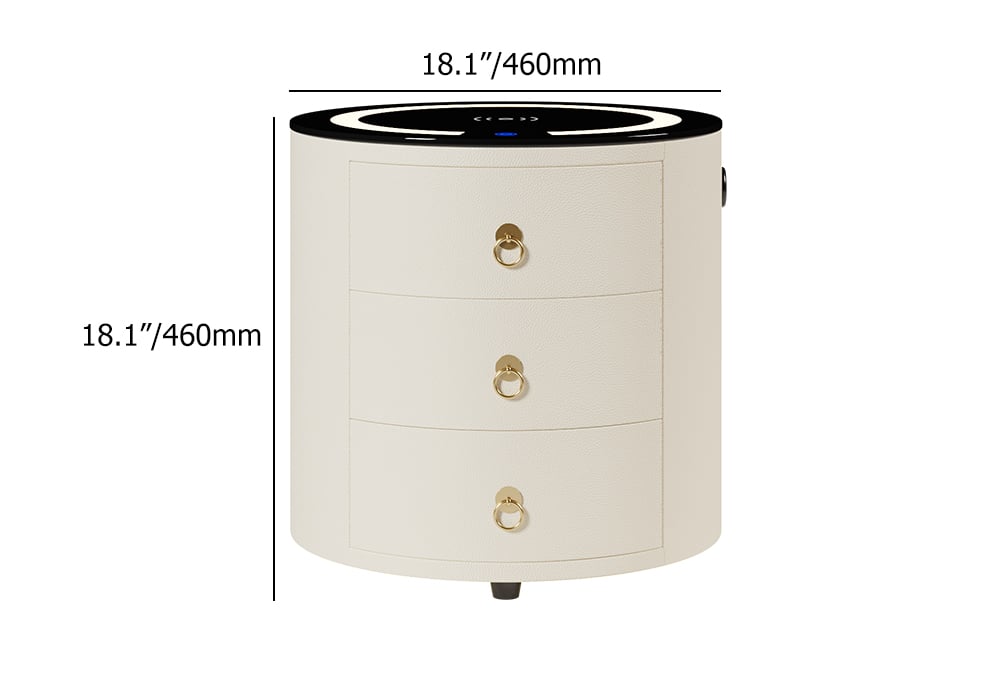 HMR Leather 3-Drawer Smart Nightstand with Light & Speaker - Off-White, Single